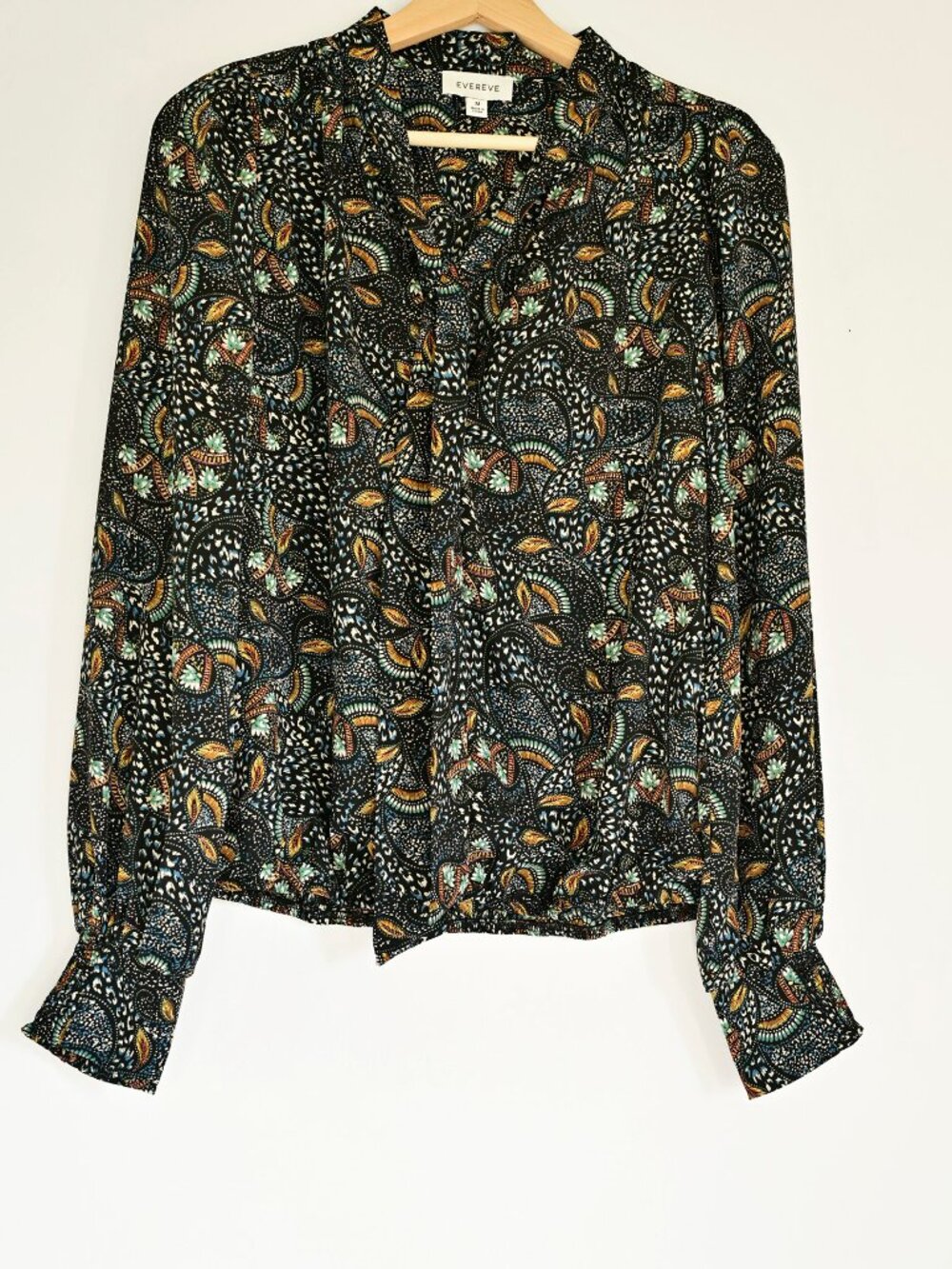 EVEREVE Charlie Tie Neck Blouse Paisley Floral Black Multi M